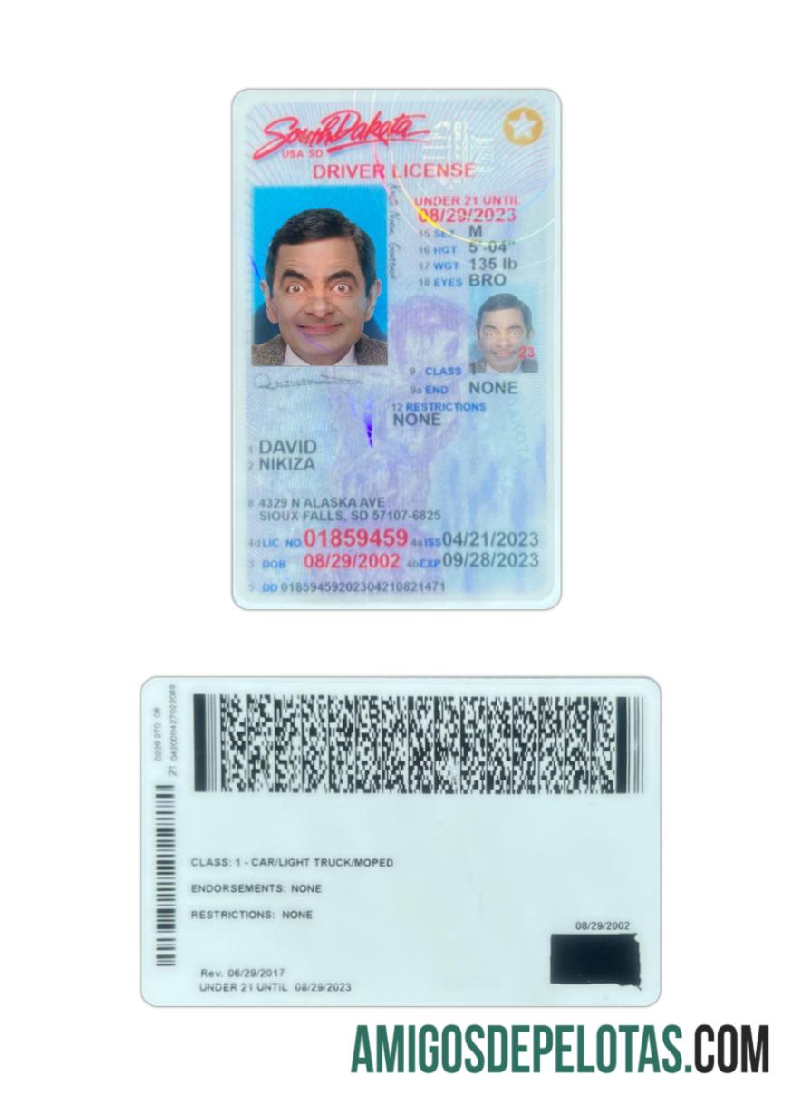 Carta de condução para menores de 21 anos nos EUA, Dakota do Sul, 2023, presente baixar para verificação